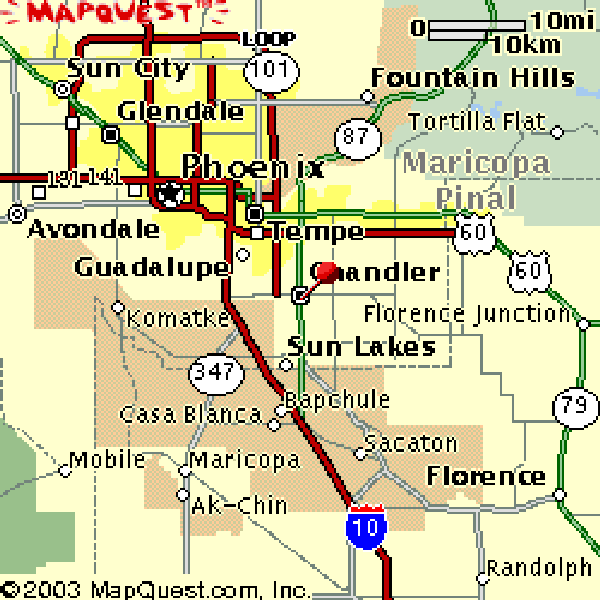 Map of area surrounding Chandker, Arizona