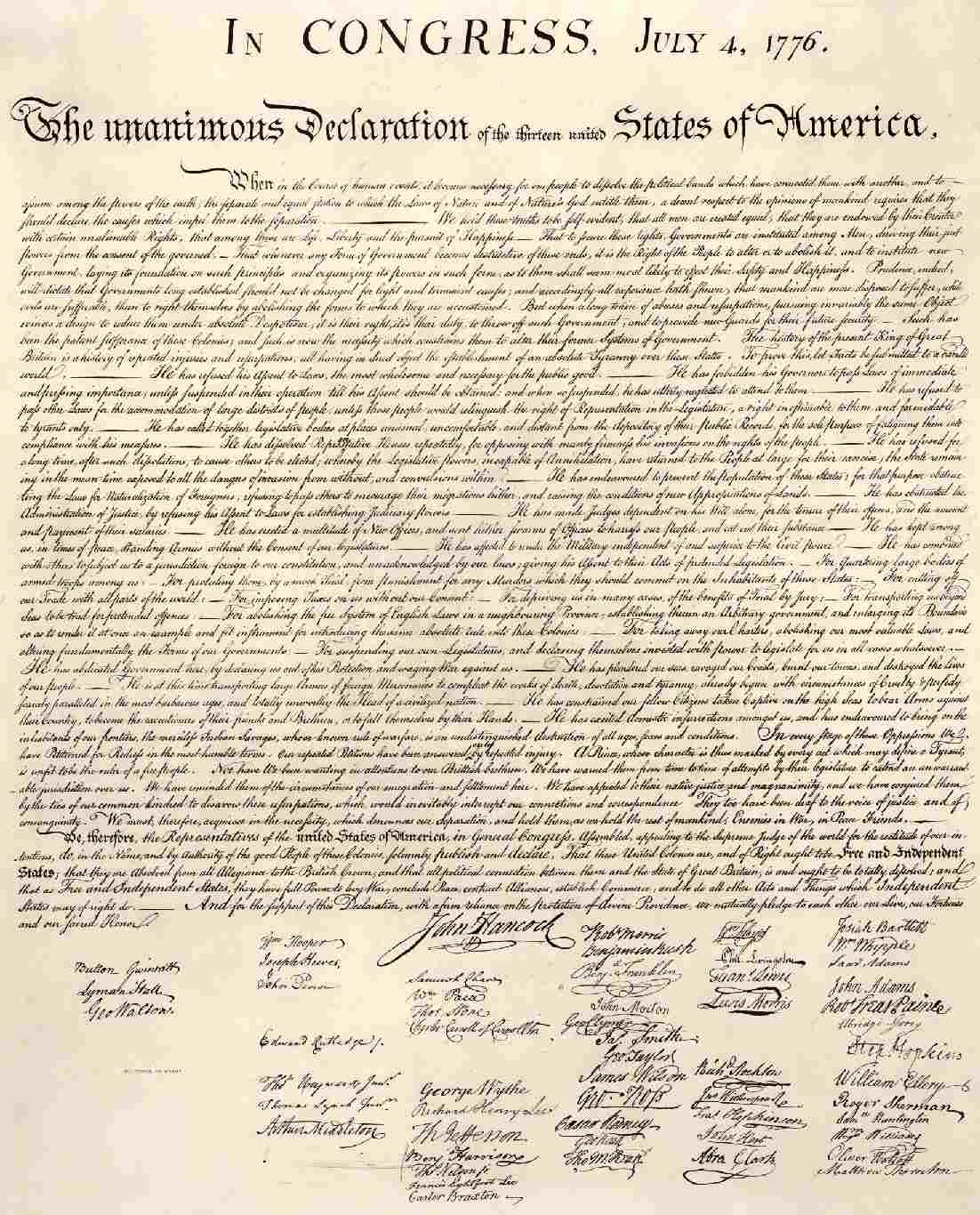 Declaration of Independence of United States of America July 4, 1776