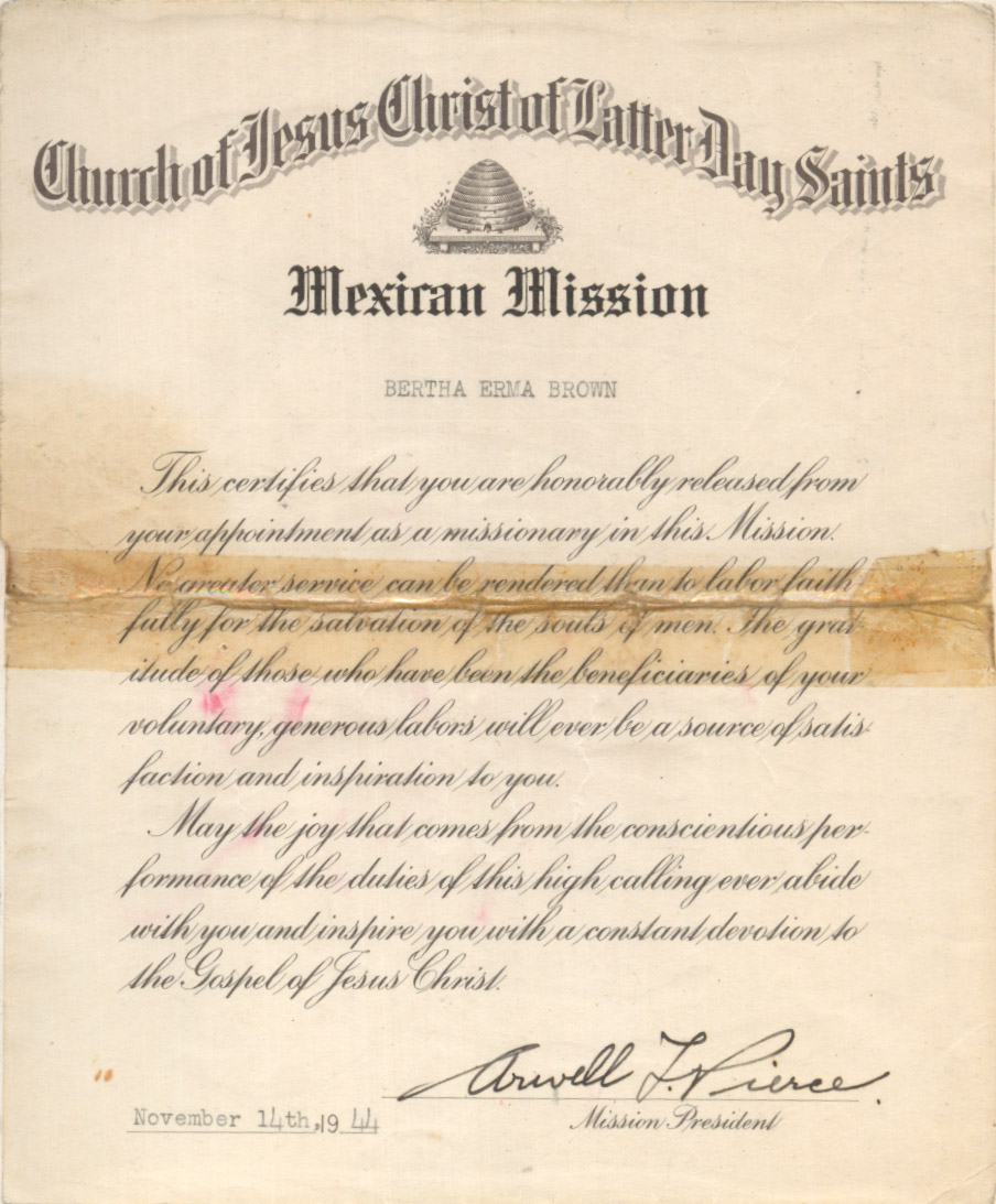 Bertha Brown Mission Release on November 14, 1944 by Arwell Pierce