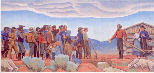 Alexander Brown and his brother, Jesse S. Brown, built the first irrigation canal in Weber County - painting by Maynard Dixon