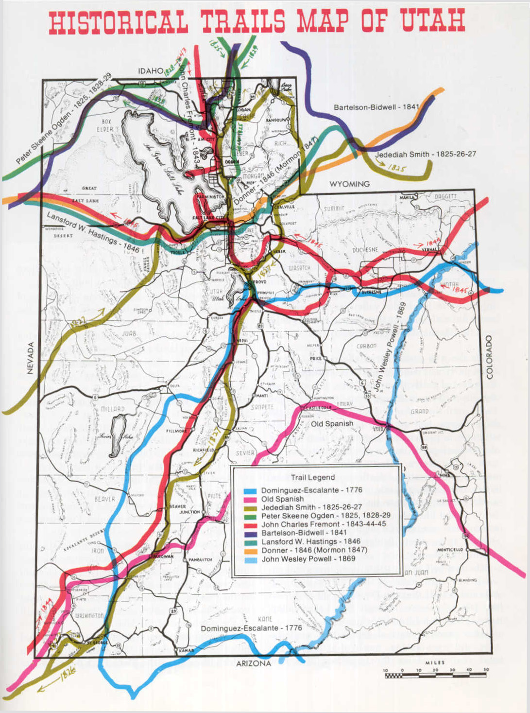 Historical Trails Map of Utah 1776-1869
