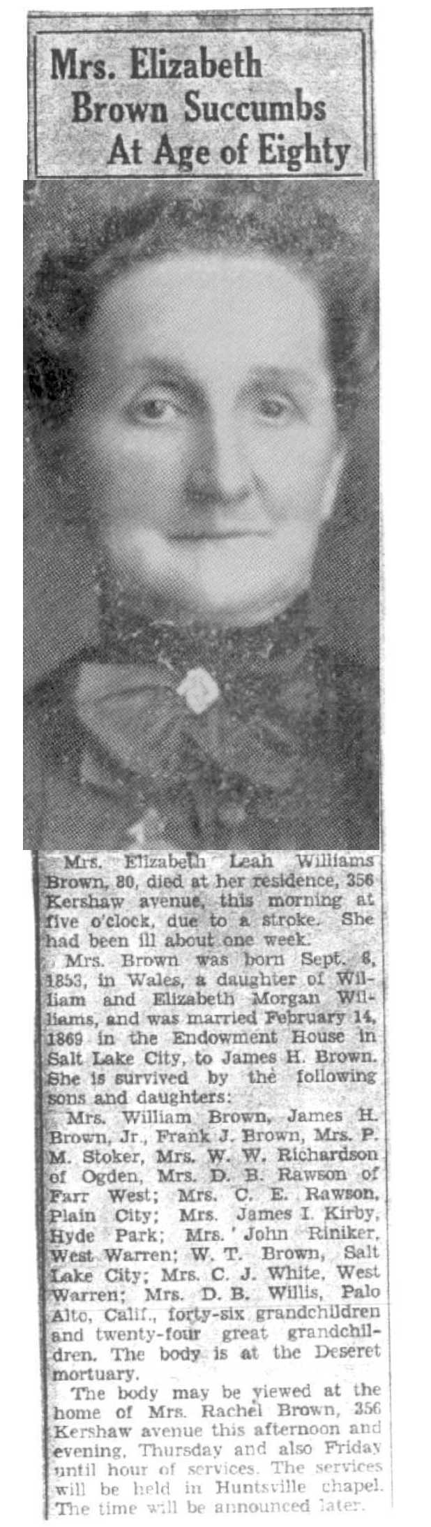 Elizabeth Leah Williams Brown 1853-1934
