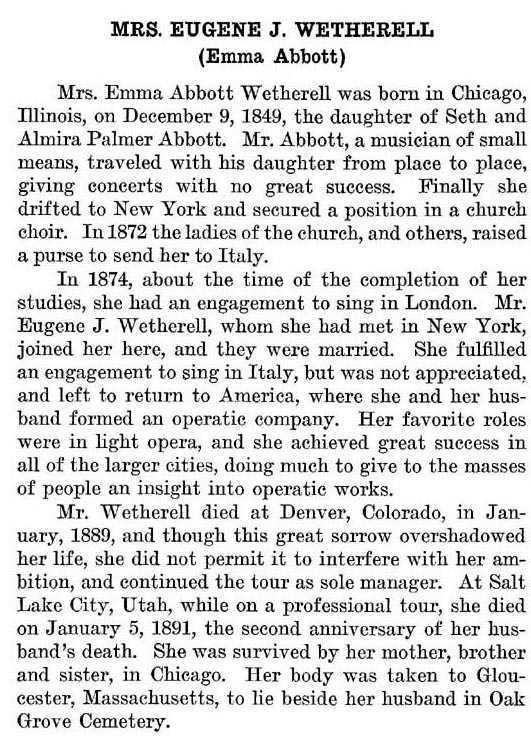 Emma Abbott Wetherell Obituary 1891