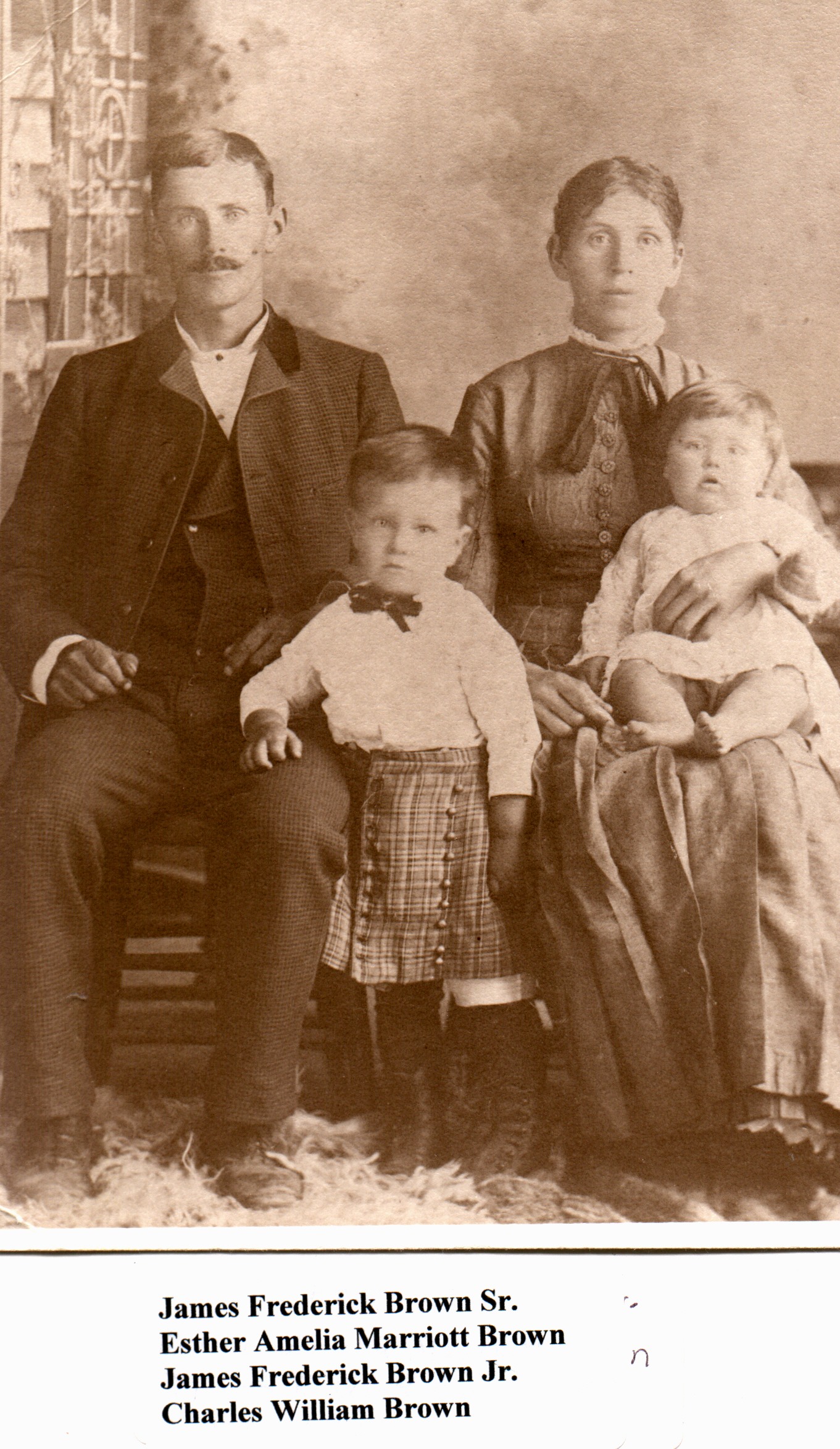 James Fredrick Brown Sr, Ester Amelia Marriott Brown with James Fredrick Brown Jr and Charles William Brown c.1887