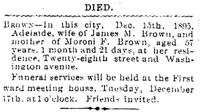 Adelaide Exervia Brown's 1895 Obituary