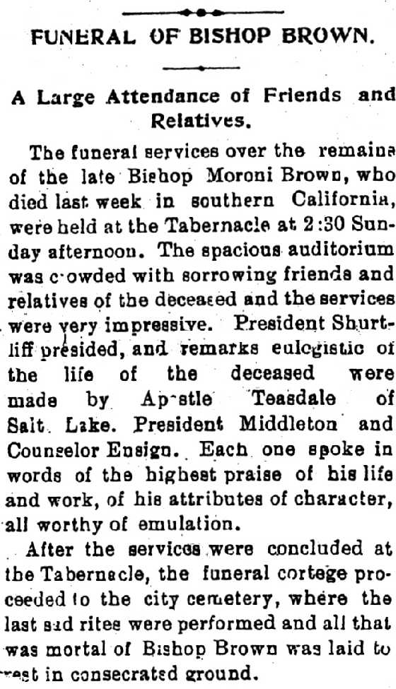 Bishop Moroni Franklin Brown 1857-1897