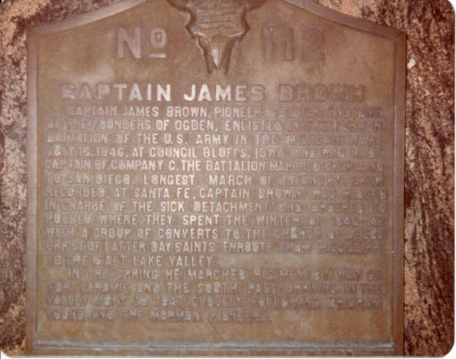 Captain James Brown Monument Plague No. 112 at Ogden City Hall Park, 1981.