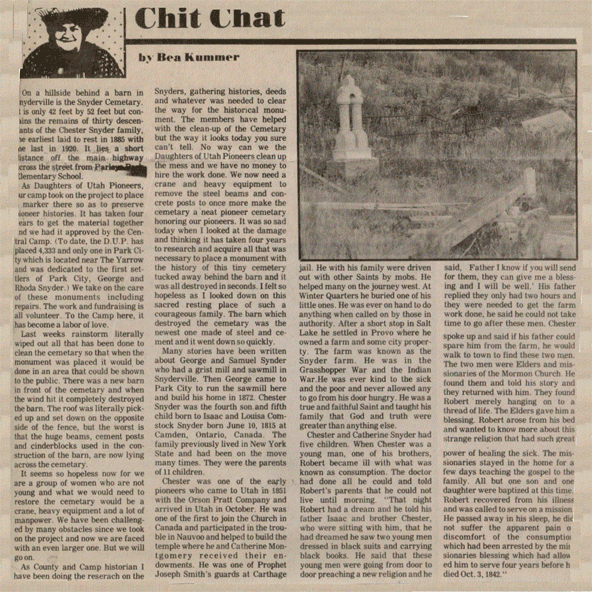 Bea Kummer weekly Park Record column - Chit Chat