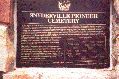 Snyder Cemetery Sons of Utah Pioneers Marker