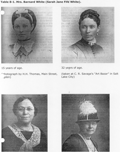 Four pictures of Sarah Jane Fife White from 15 - 55 years of age