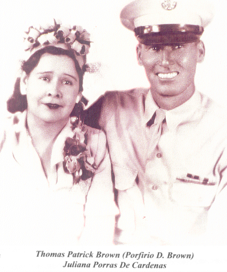 Juliana Porras de Cardenas with husband Thomas Patrick Brown, married 8 Oct 1938
