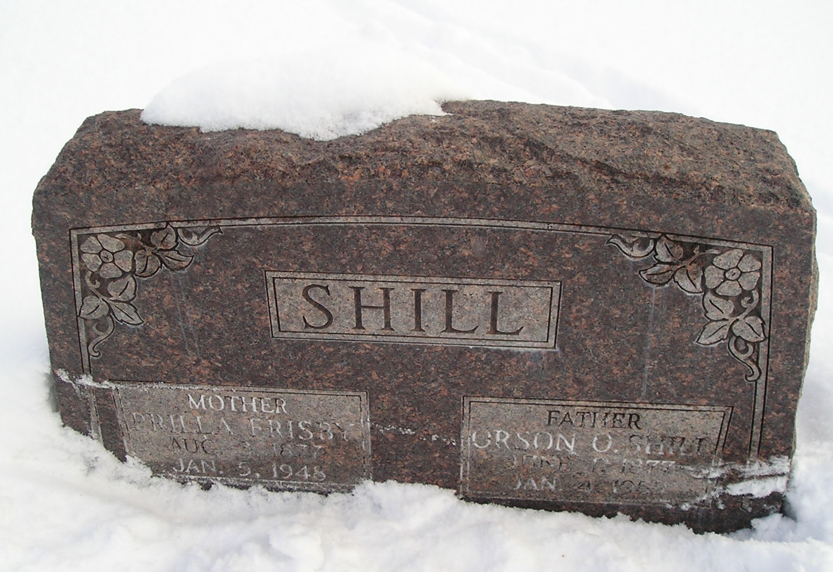 Martha Priscilla Frisby Shill and Orson Obed Shill gravestone