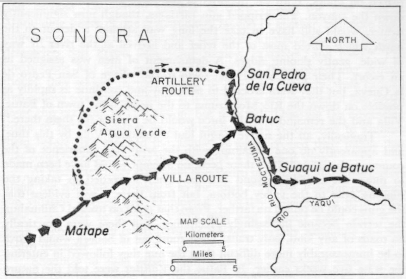 Map of Pancho Villa's campaign in the area of San Pedro de la Cueva