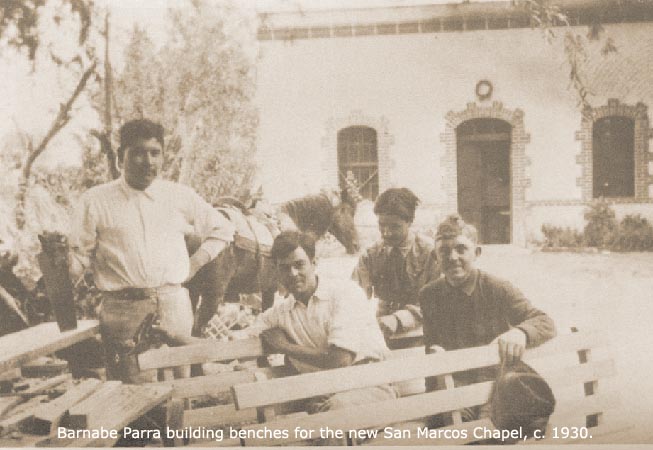 Barnabe Parra building bences for the new San Marcos, Hidalgo Chapel, Mexico around 1930