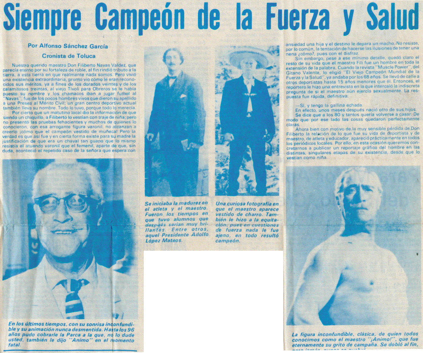 Siempre Campeon de la Fuerza y Salud - El Noticiero newspaper article about Filiberto Navas de Valdes
