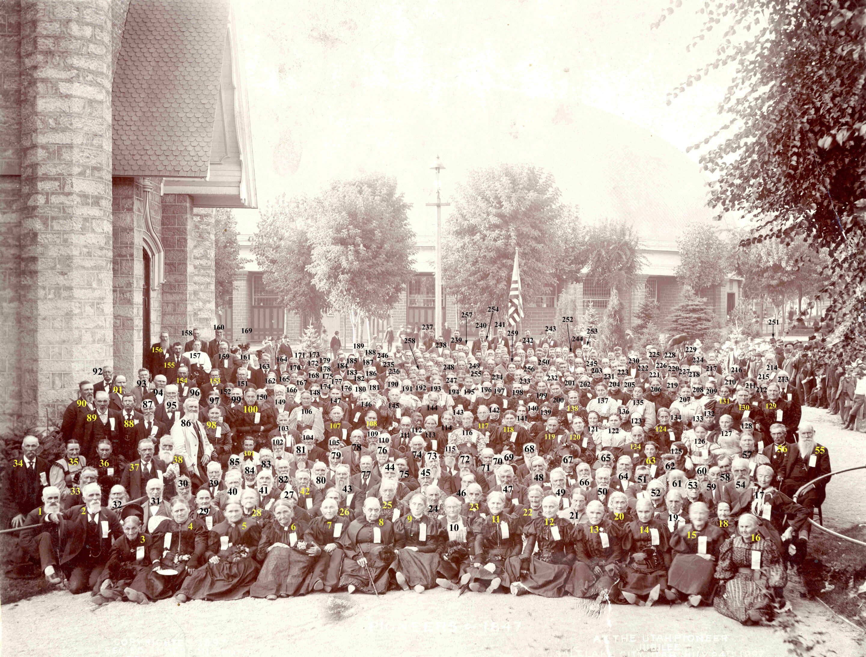 July 24, 1897 George Anderson photo of original 1847 Utah Pioneers, taken at Temple Square 