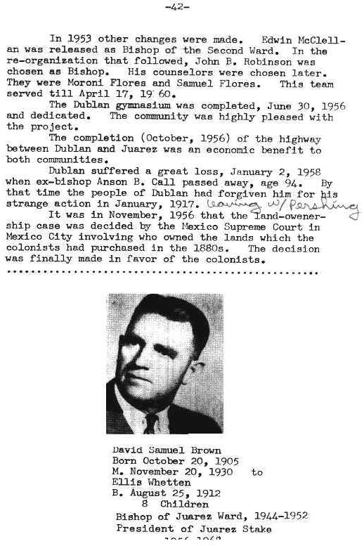 Page 42 Juarez Stake President David Samuel Brown 1956-1969-1969