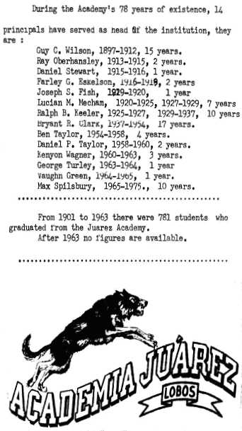 Page 56 Juarez Stake Academy list of 14 principals from 1897-1975