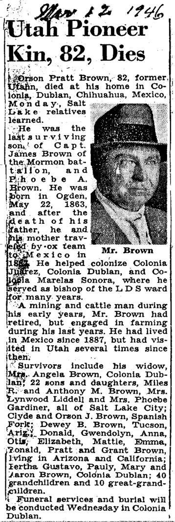 Orson Pratt Brown obituary March 12, 1946