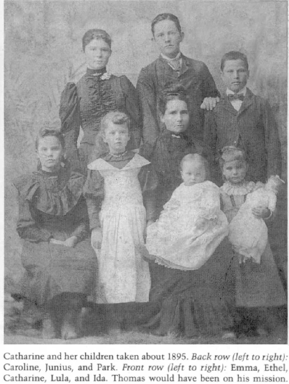 Catharine Jane Cottam Romney and her children in 1895