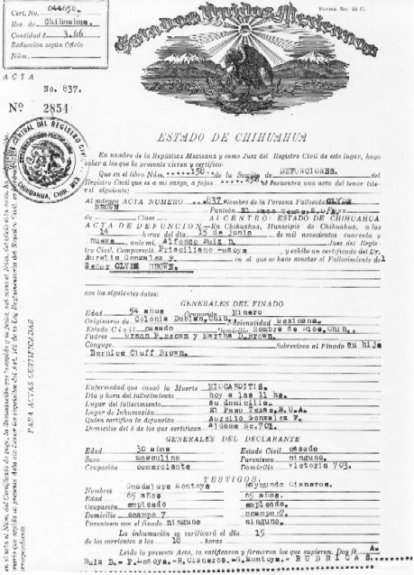 Clyde Brown Death Certificate