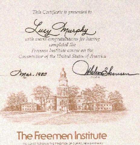 The Freemen Institute Certificate of graduation March 1980